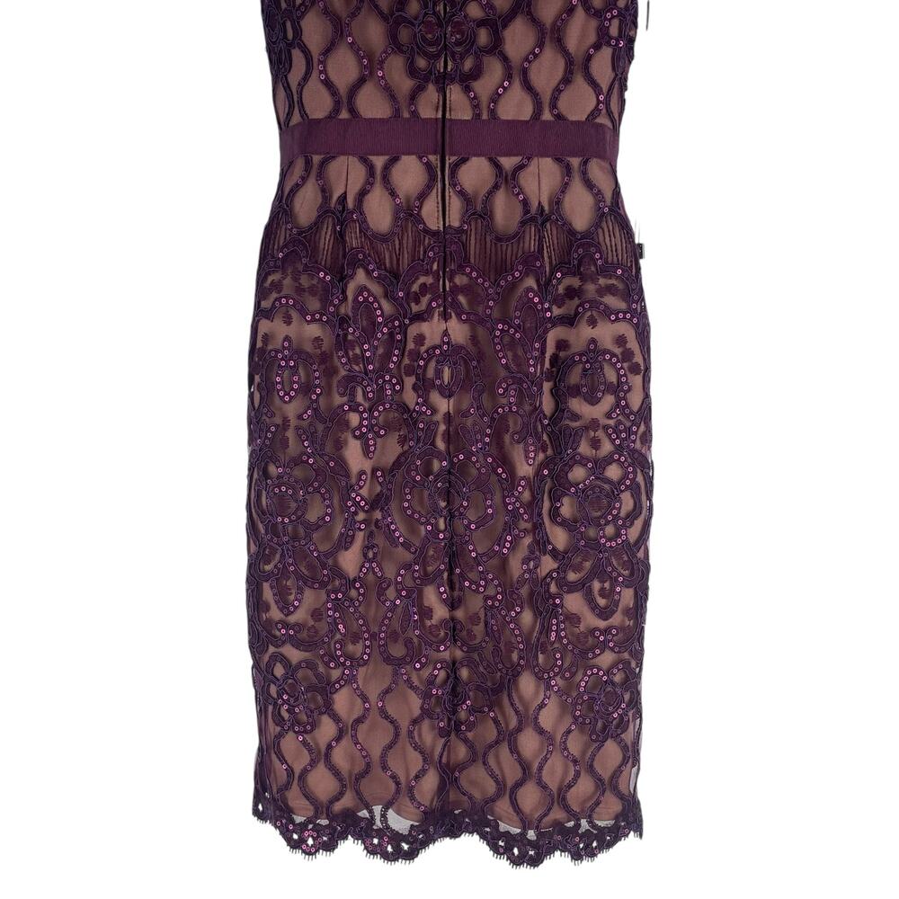 Tadashi Shoji Miranda Sequin Embroider Cocktail Dress Mulberry Size 4 - Picture 9 of 11